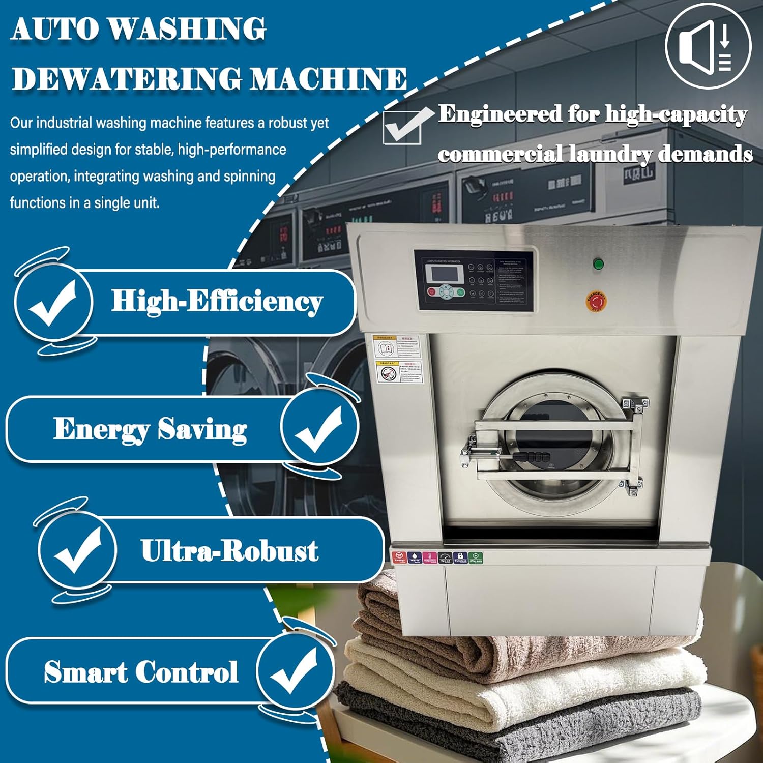 33LBS Commercial Washing Machine Industrial Washer & Spinner with 6KW Heater, Stainless Steel Drum, Auto Laundry Equipment for Hotel/Hospital/Car Detailing 220V 1PH