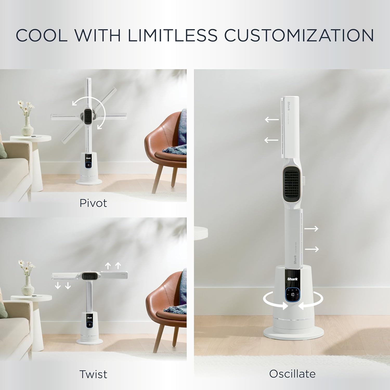 Shark TurboBlade Cool + Heat – 2-in-1 Bladeless Tower Fan & Space Heater for Customizable Year-Round Indoor Use, Bedroom, Living Room, & Office | Powerful Cooling + Rapid Room Heating, Dove, TH202WH