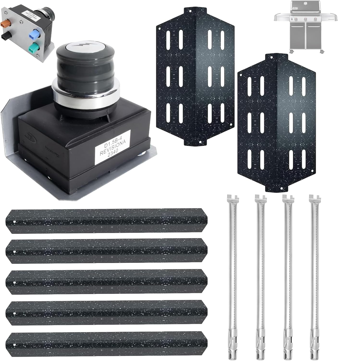 Genesis Grill Replacement for Weber Genesis 300 SER Grill Parts E310 E320 EP330 EP310 (w/Front Knobs) for Weber Flavorizer Bars 62783 7620 7621, 62756 Heat Deflectors, 62752 Burner, 88826 7629 Igniter