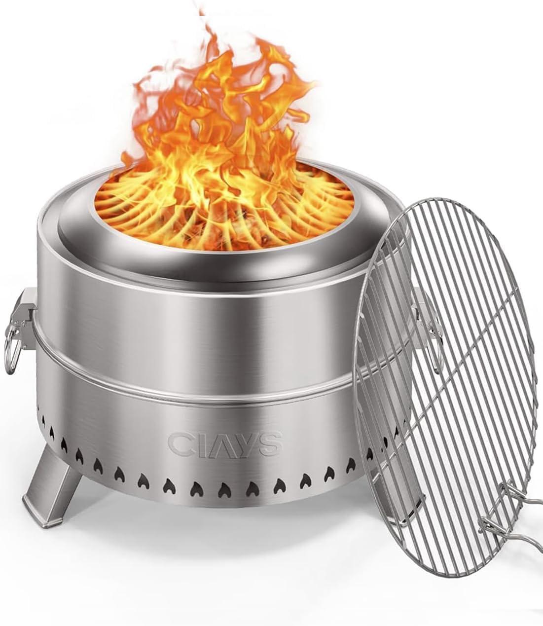 Ciays Smokeless Firepit, 18.5 Inch Fire Pit for Camping with Patented Technology, Portable Fire Pit for Outside with Steel Grill Rack, Fire Poker, and Bag, Easy Setup and Storage, Wood Burning