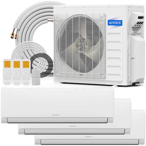 ROVSUN 3 Zone 28000 BTU (12K+12K+12K) Mini Split AC/Heating System, 20 SEER2 Tri Zone Ductless Wall Mounted Air Conditioner with Pre-Charged Condenser, Heat Pump & 25Ft Line Set, 208-230V