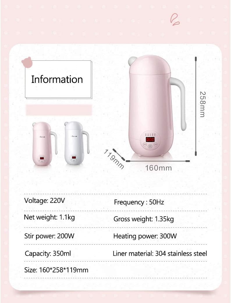 Mini Soymilk Machine Portable Soy Milk Rice Paste Maker Electric Juicer Blender Food Grinding Heating Processor 350ml(Onecolor)