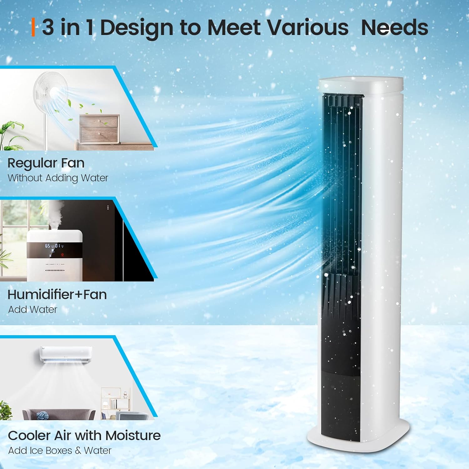 COSTWAY Portable Evaporative Air Cooler for Room, 40-Inch Bladeless Cooling Tower Cooler with Remote Control, 4 Ice Packs, 4 Speeds, 7H Timer, 60° Oscillation, Quiet Swamp Cooler Fan for Home Office