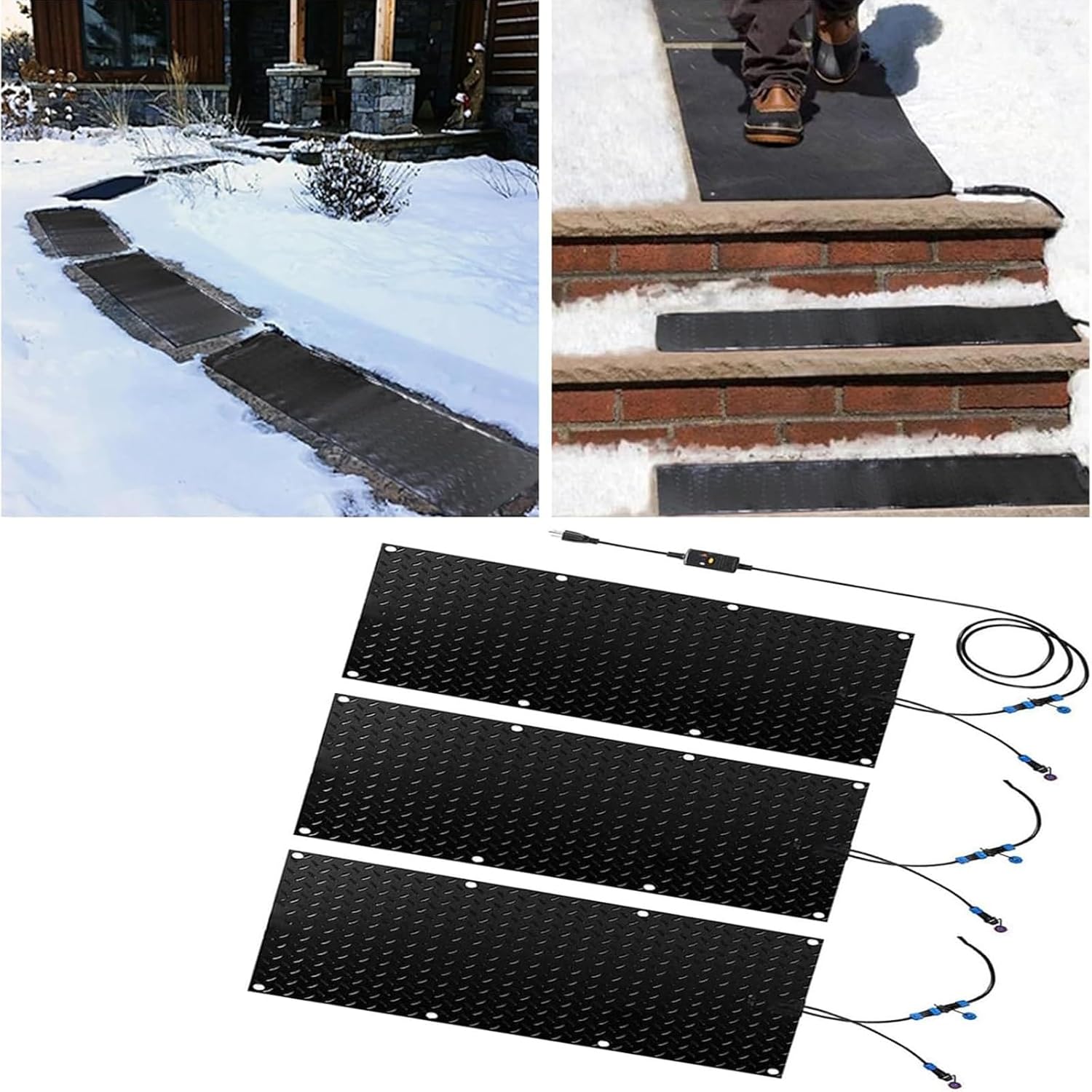 Snow Melting mats Outdoor, Non Slip Rubber Heated Mat with Power Cord, Speed Snow and Ice Heated Pad for Winter Outdoor Stairs, Steps, Doorways, Walkways, Driveway(3 Pcs,40x200cm/15.7x79in)