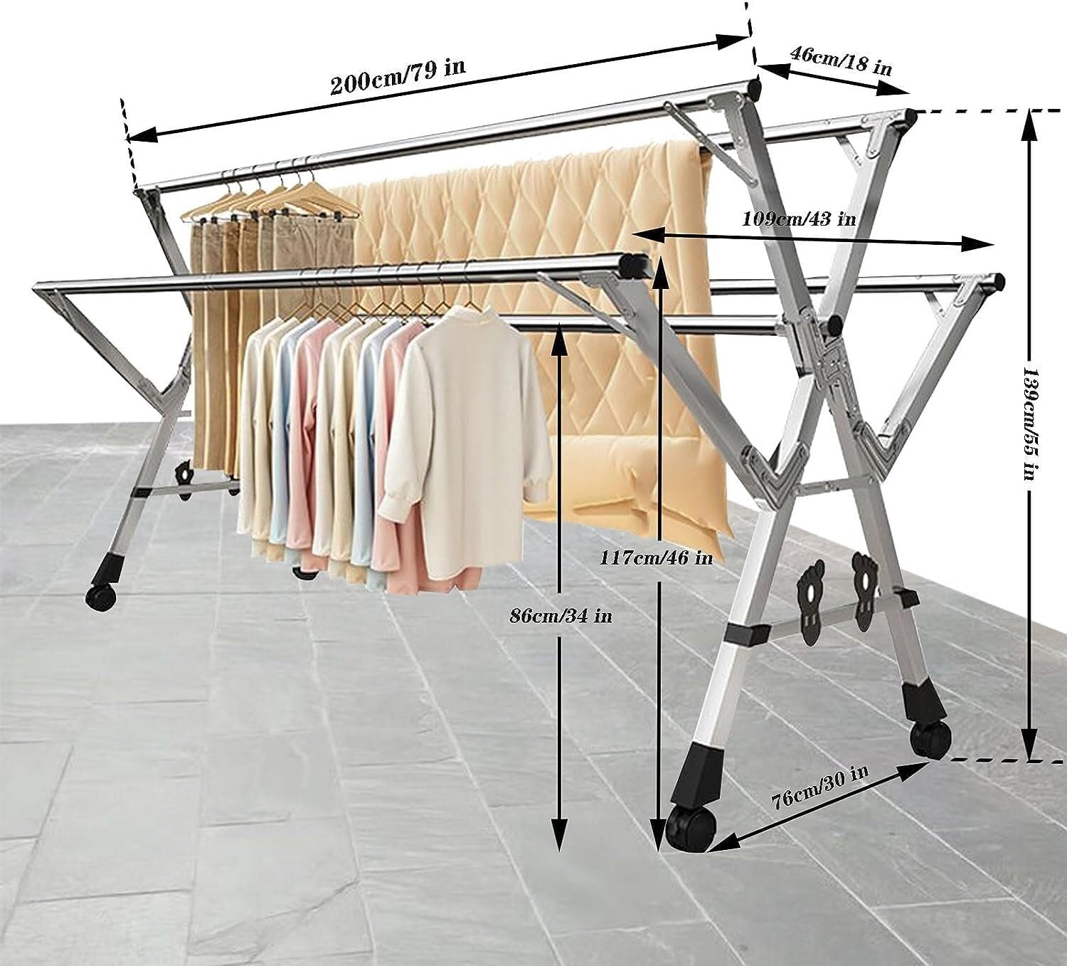 Laundry Rack Clothes Drying Rack Laundry Stand Retractable Clothes Drying Rack Stainless Steel Clothes Dryer Rack Folding Garment Rack On Wheels Portable Laundry Rack Laundry Drying Rack Clothing Dr