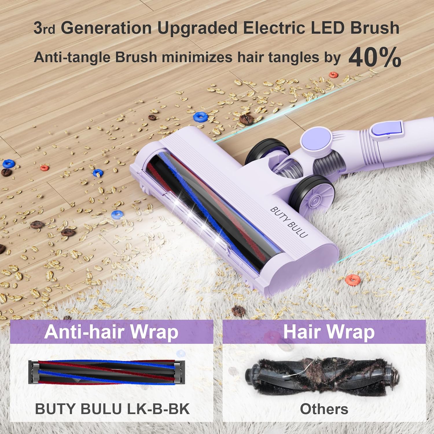 Cordless Stick Vacuum Cleaner, 30KPa Handheld 2200mAh Rechargeable Battery Lightweight Small Vac Electirc Broom, 40Mins Runtime for Home Hard Floor Carpet Pet Hair Cleaning, Purple