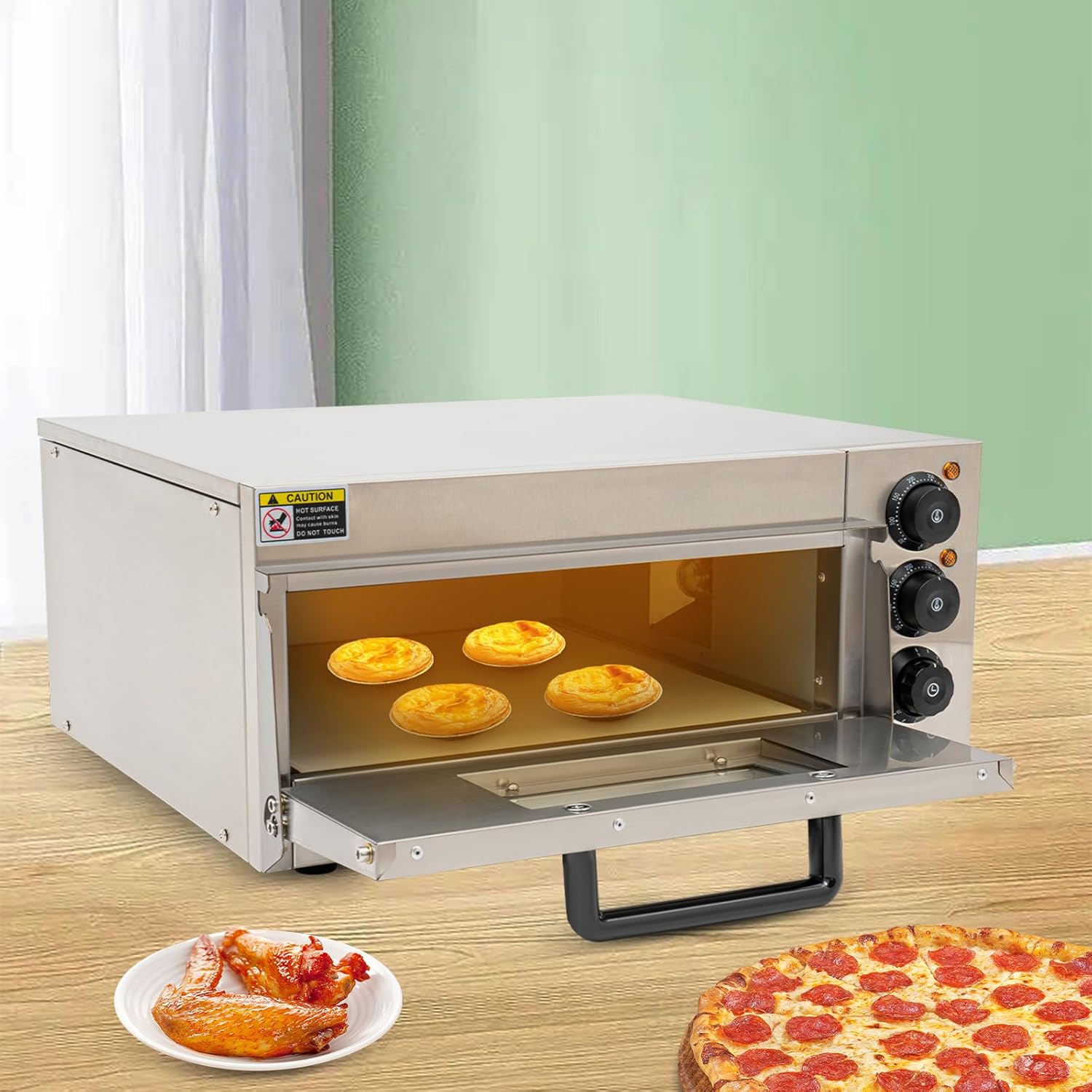 1800W Electric Pizza Oven Indoor Commercial Pizza Oven Countertop Pizza Maker Multipurpose Indoor Pizza Machine for Home Restaurants Bakeries – Adjustable Temp (122-662°F）-Makes 16 inch Pizzas
