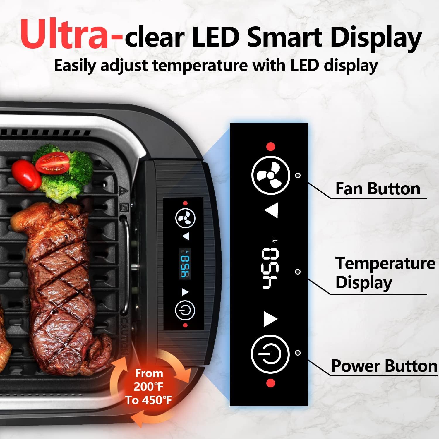CUSIMAX Indoor Grill, Electric Smokeless Grill, 1500W Korean BBQ Grill, Electric Griddle with LED Smart Display & Tempered Glass Lid, Non-stick Removable Plate & Griddle Plate, Black