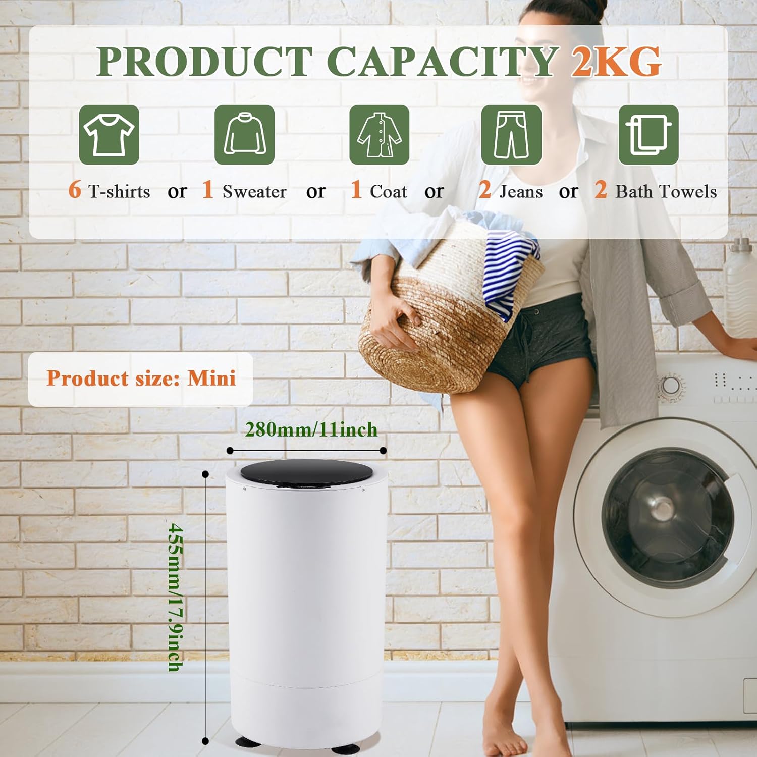 Meticuloso Compact Electric Spin Dryer 110V, Portable Mini Laundry Dryer for Apartments, Schools, Dorms, RVs, Camping