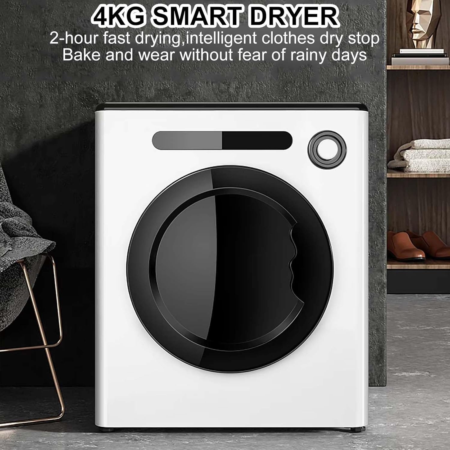 Front-Loading Tumble Dryer, Automatic Drying Stop,4000G Stainless Steel Inner Barrel,Waterproof Ipx4,Visual Work Window White