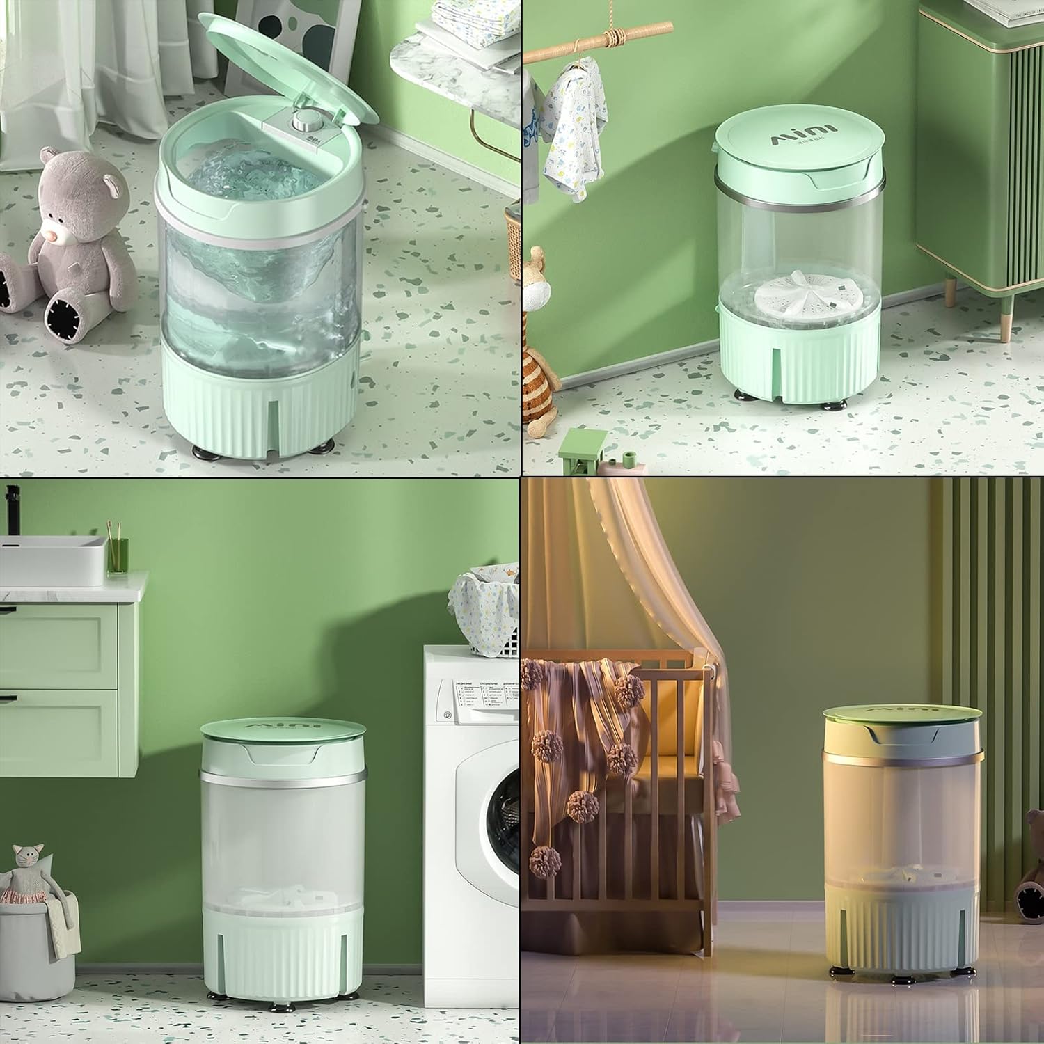 Portable Washing Machine, Mini Washer, Underwear Bucket Washing Machine, for Apartments, Dormitories, Camping, Rv (Color : Green)