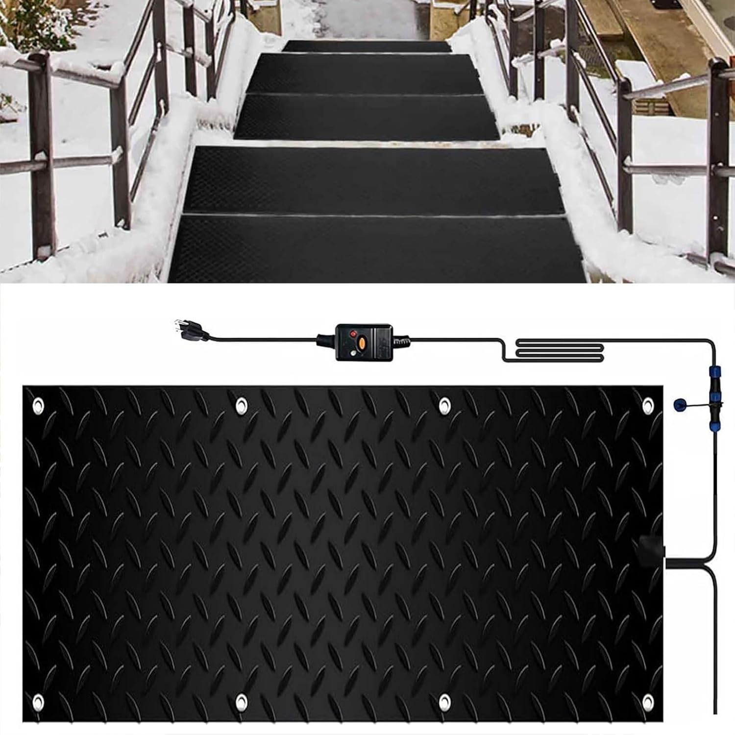 Heated Snow Melting Half Walkway Mat, 1/2/3/4/5 pcs Heated Snow&Ice Melting Stair Mat, Snow and Ice Melting Mat,No-Slip Heating Entrance Mats for Winter Outdoor Stairs, Garages(5 Pcs,10x48in/(