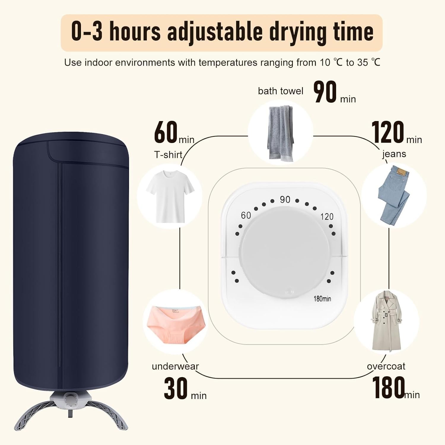 Portable Clothes Dryer to Quickly Dry A Large Number of Clothes and Shoes Travel Dryer Machine Compact Portable(Beige)