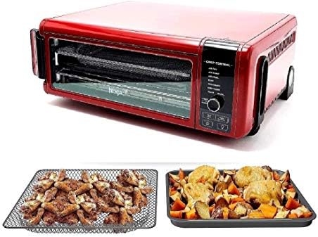 Ninja SP101 8-in-1 Air Fry Large Toaster Oven Flip-Away for Storage Dehydrate Keep Warm 1800w XL Capacity (Renewed) RED