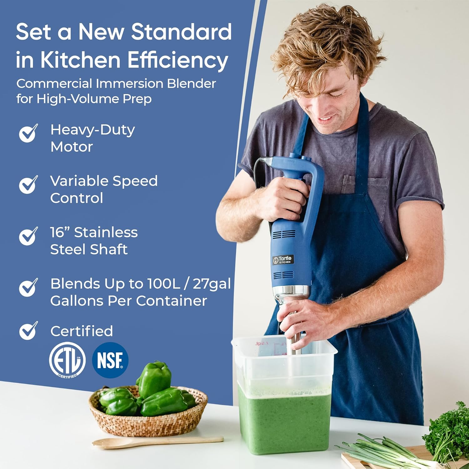 TK Commercial Immersion Blender, 500 Watt/.5 HP Variable Speed Motor, 16,000 RPM Heavy Duty with Performance Assurance - 16