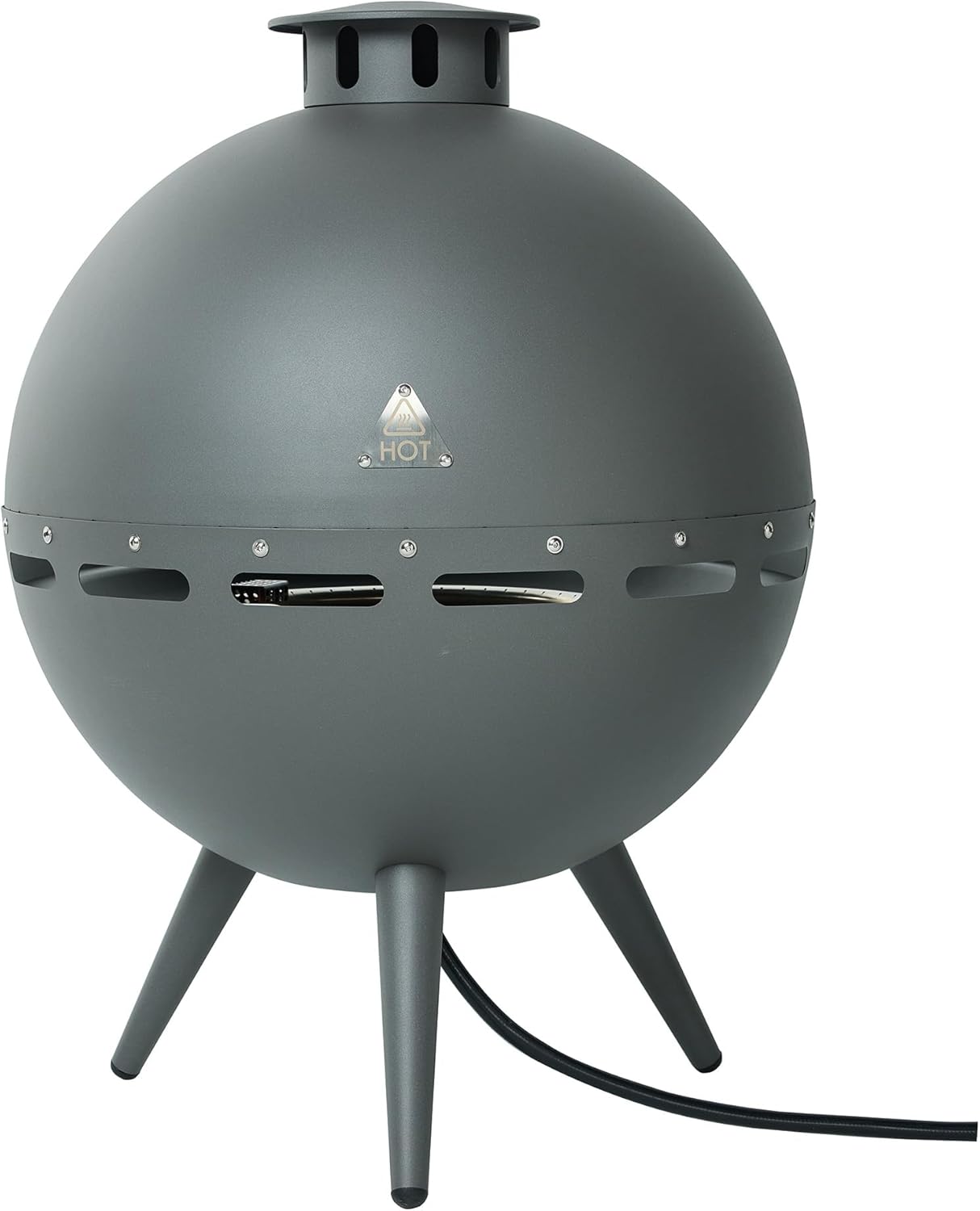 24-Inch Outdoor Propane Fireplace with 20 lb Tank Cover, 55,000 BTU Chimenea Propane Fire Pit, Hemispherical 3-Legged Firepit with Lava Rocks and Rain Cover, Gray