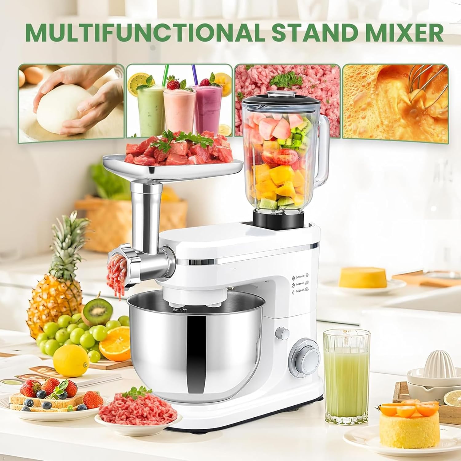 Juicing Blending Cooking Machine - Blender with Meat Mincing and Juice Extraction for Pate, Drinks, Meet, Vegetables