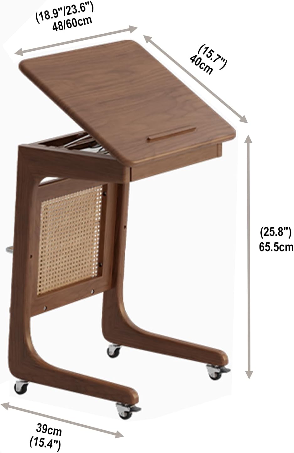 Wooden Robot Vacuum Cabinet with Wheels, Vintage Storage Cabinet for Vacuum with Decorative Rattan, Multipurpose Side Table for Living Room & Bedroom, 18.9/23.6