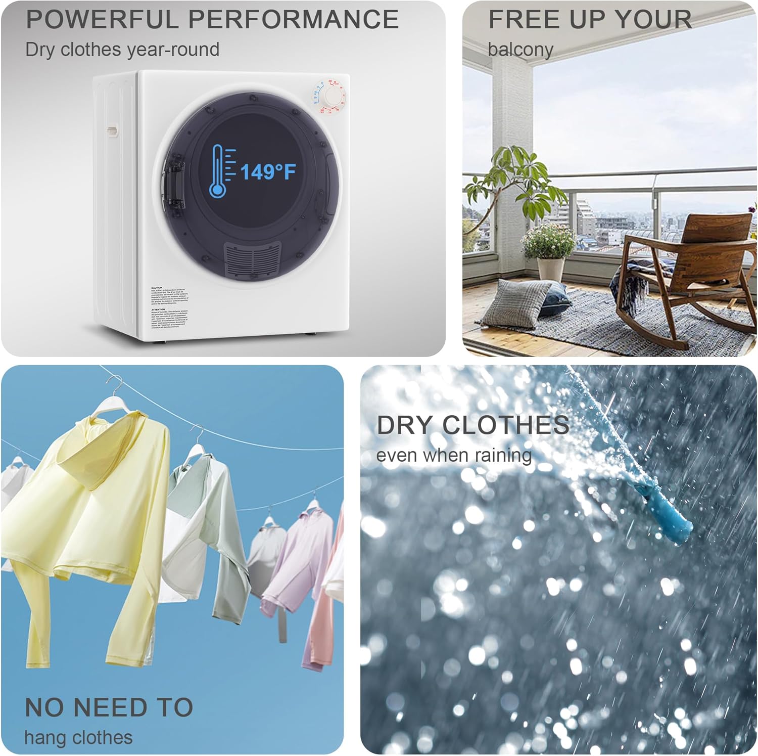 Elevon 800W Portable Clothes Dryer, 2.6 cu.ft Electric Drying Machine for Laundry with Stainless Steel Tub for Apartment, Rvs, Dorms, Compact Dryer for Small Space, White