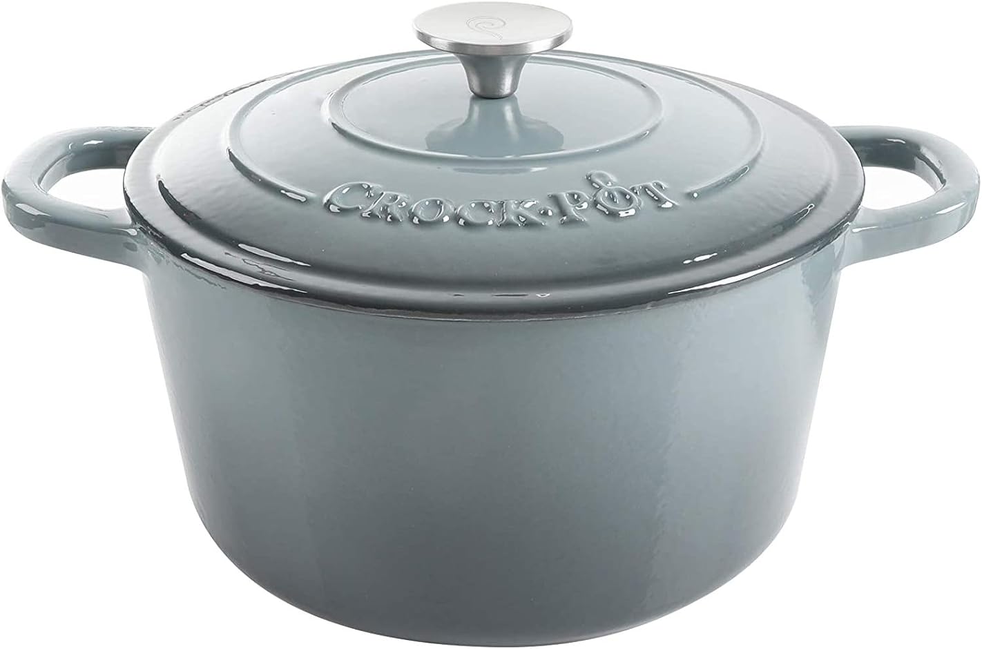 Crock-Pot Artisan 7-Quart Round Enameled Cast Iron Dutch Oven – Slate Gray, Heavy-Duty Cookware for Slow Cooking, Baking, Roasting with Lid