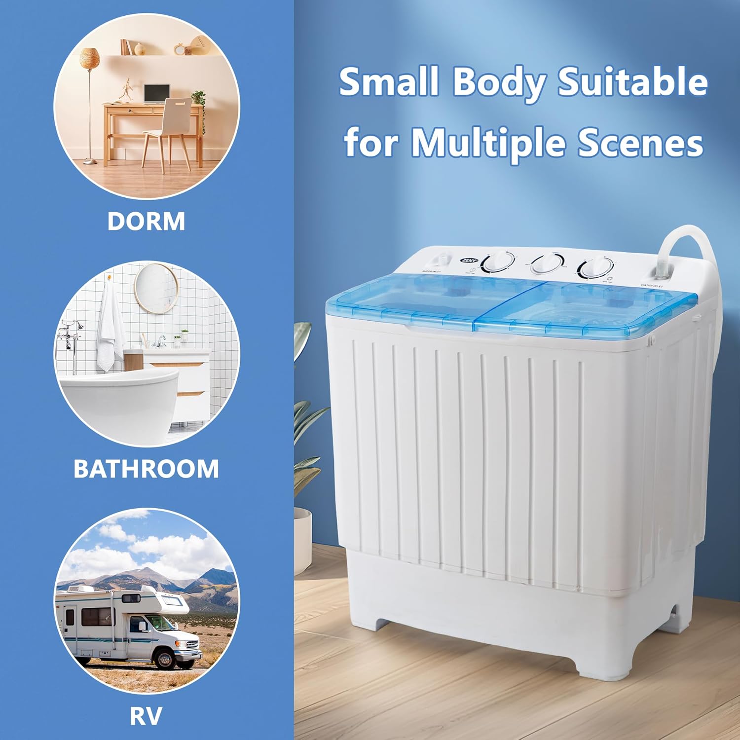 Portable Washing Machine Compact Mini Twin Tub 11lbs Washer Mini Laundry Machine and 6.6lbs Spinner, Built-in Gravity Drain, Portable Washer Dryer Combo for Apartments, Home, Dorms and RV’s