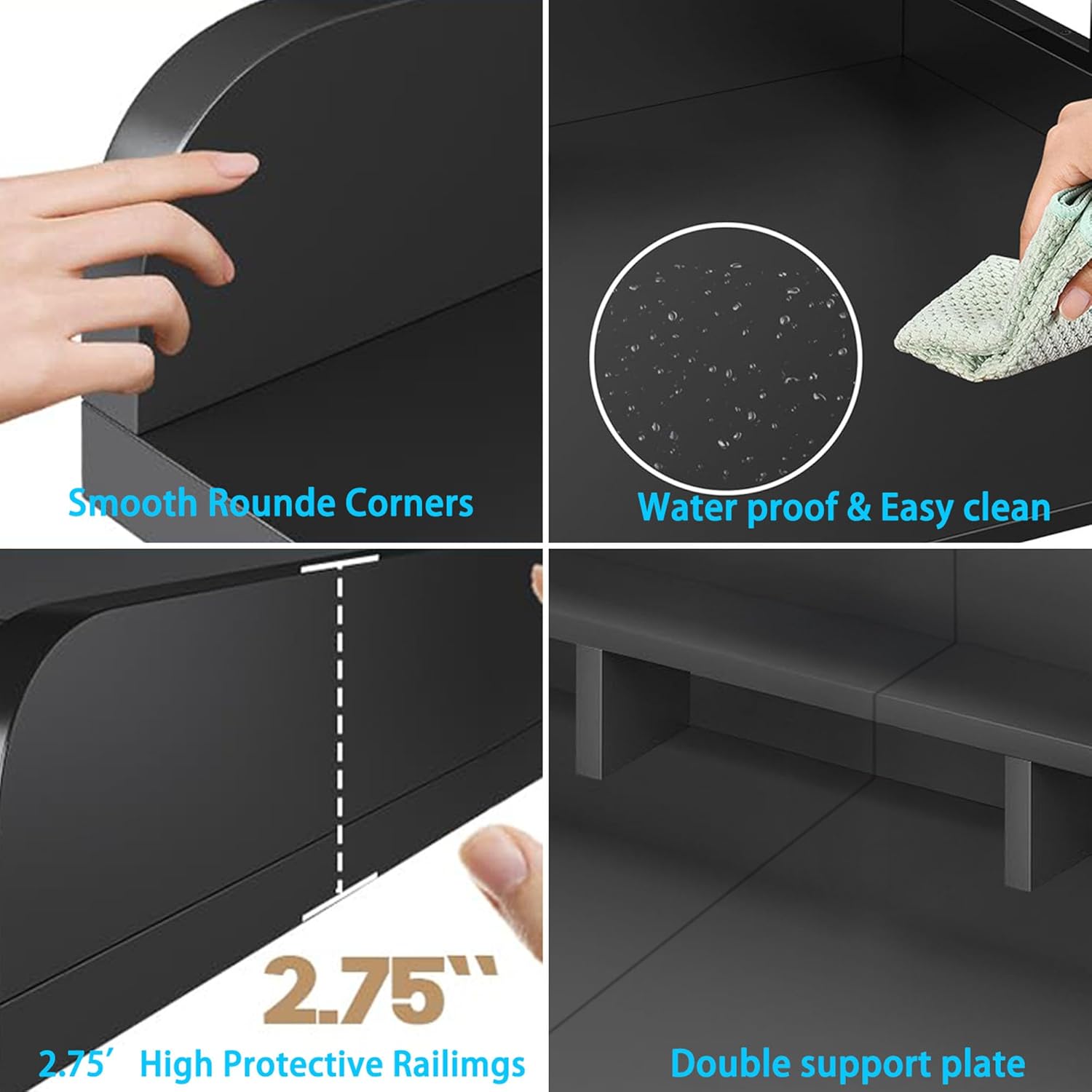 2-Tier Washer Dryer Countertop with Shelf, Laundry Countertop over Washer and Dryer with Edge, Washing Machine Topper Shelf with Storage for Efficient Organization (Black)