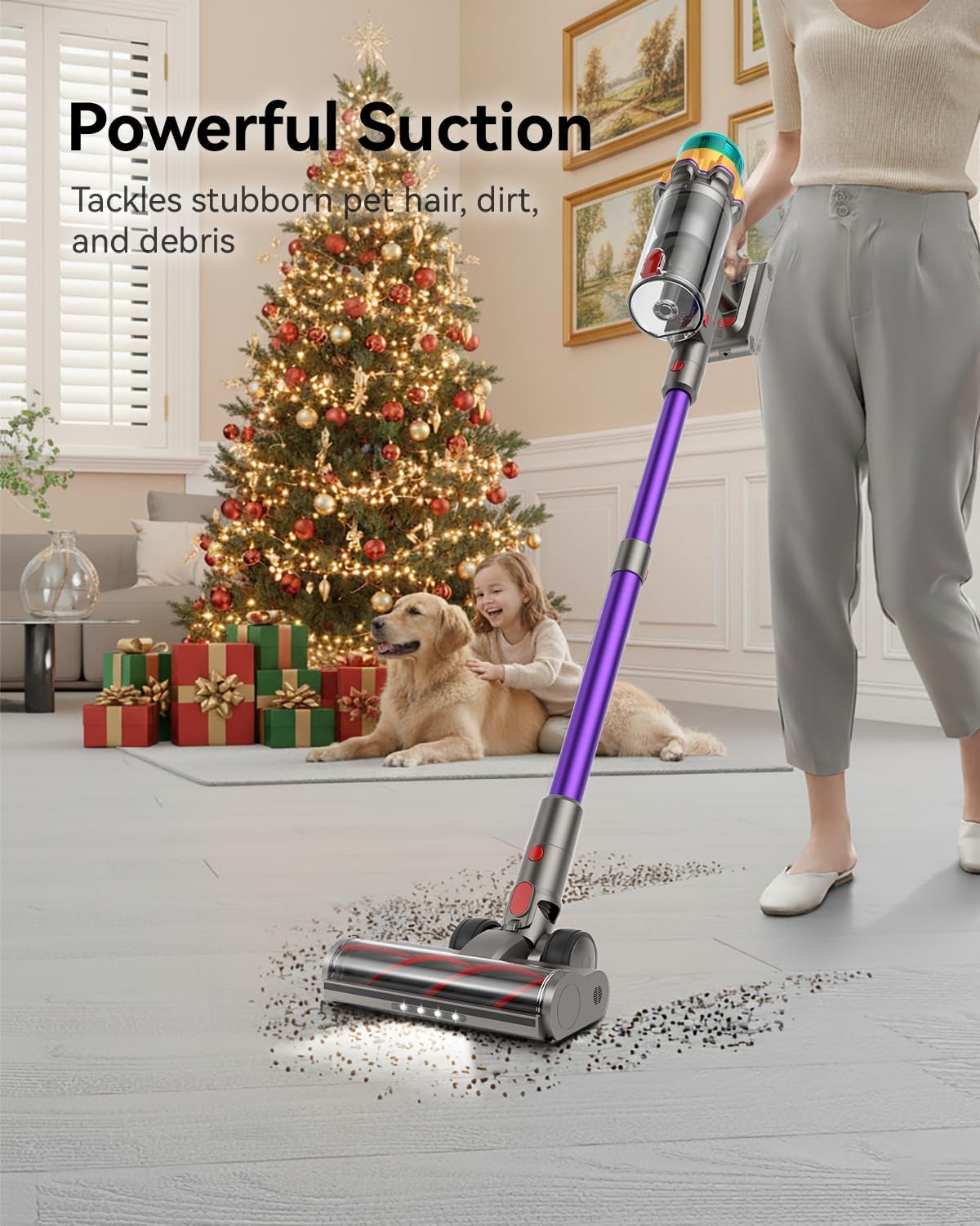 Cordless Vacuum Cleaner, 50KPA 600W 65Mins Extra-Large Dust Cup Cordless Stick Vacuum, Rechargeable Vacuum Cleaner with Self-Standing, Vacuum Cleaners for Home, Hardwood Floor, Carpet, Pet Hair