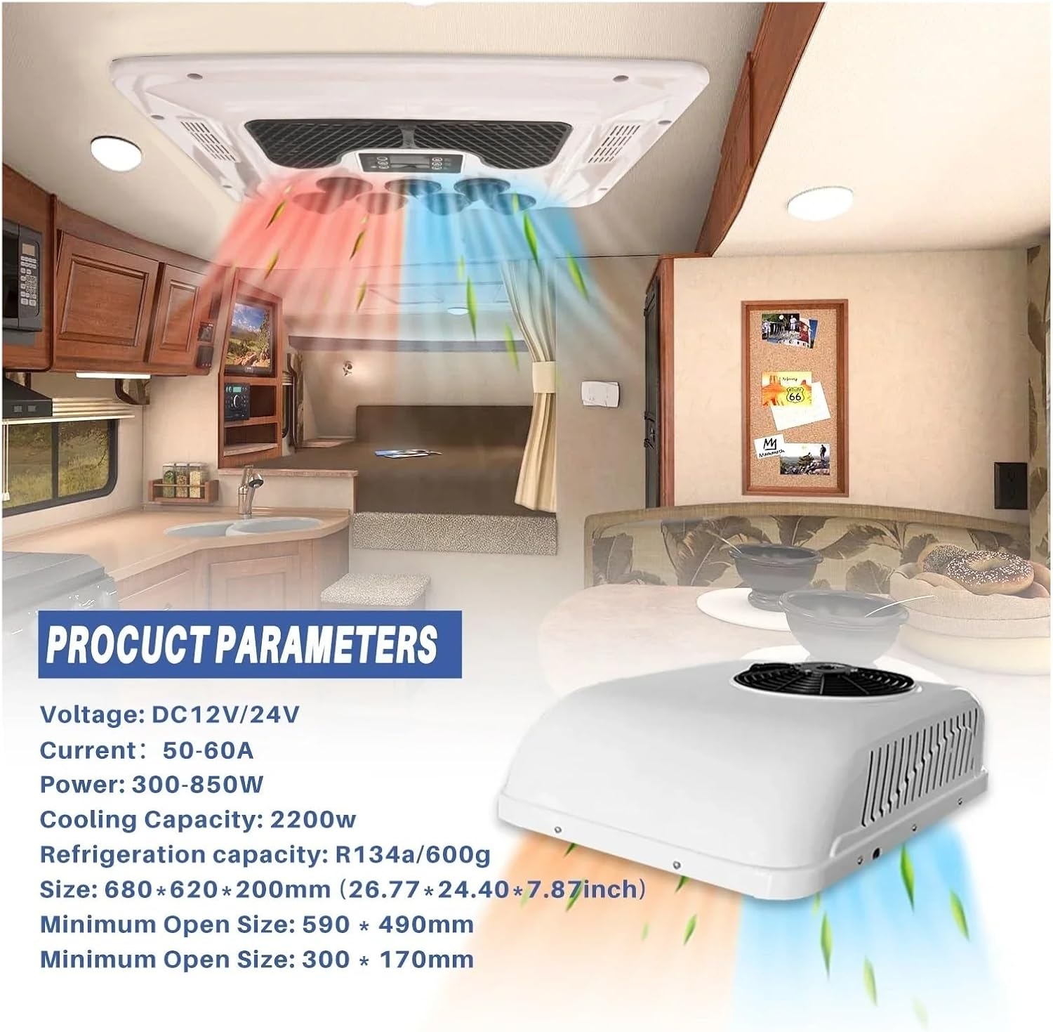 Heating&Cooling Electric Car Truck Rooftop Parking Air Conditioner 12V/24V for Camper RV Motorhome Caravan Tractor