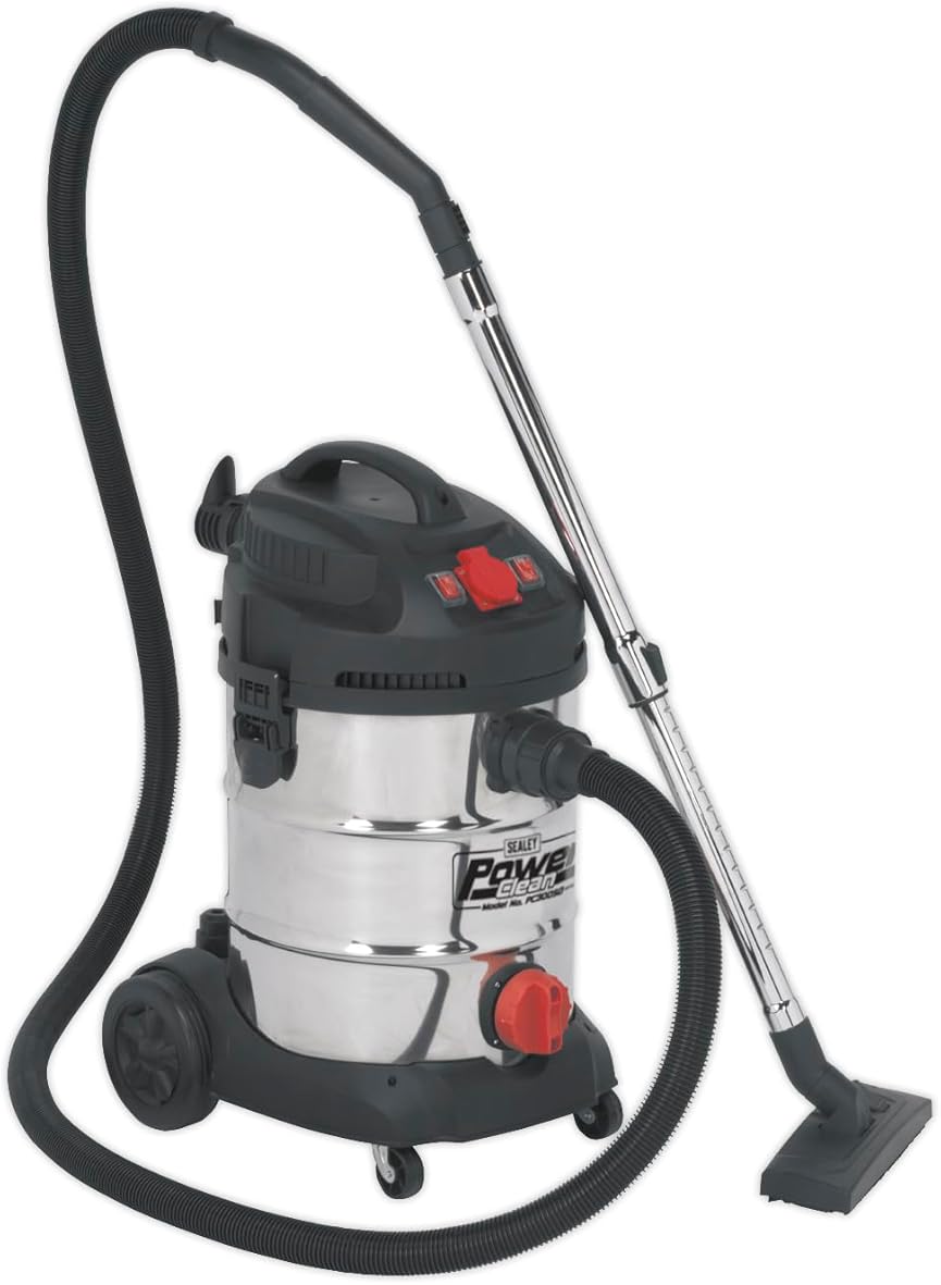 Sealey PC300SDAUTO 30 Litre 1400 W 230 V Stainless Drum Auto Start Industrial Vacuum Cleaner