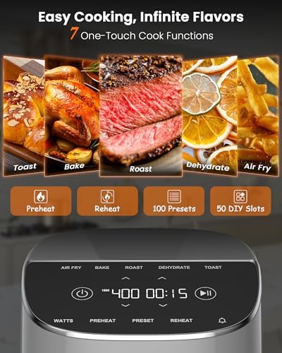 Nuwave Brio Plus Air Fryer 8 Qt, New & Improved, PFAS-FREE, 7 Digital One-Touch Cook Functions that AIR FRY, BAKE, ROAST, DEHYDRATE, TOAST, REHEAT, PREHEAT, 150 Presets, 50°F~400°F (Cool Gray)