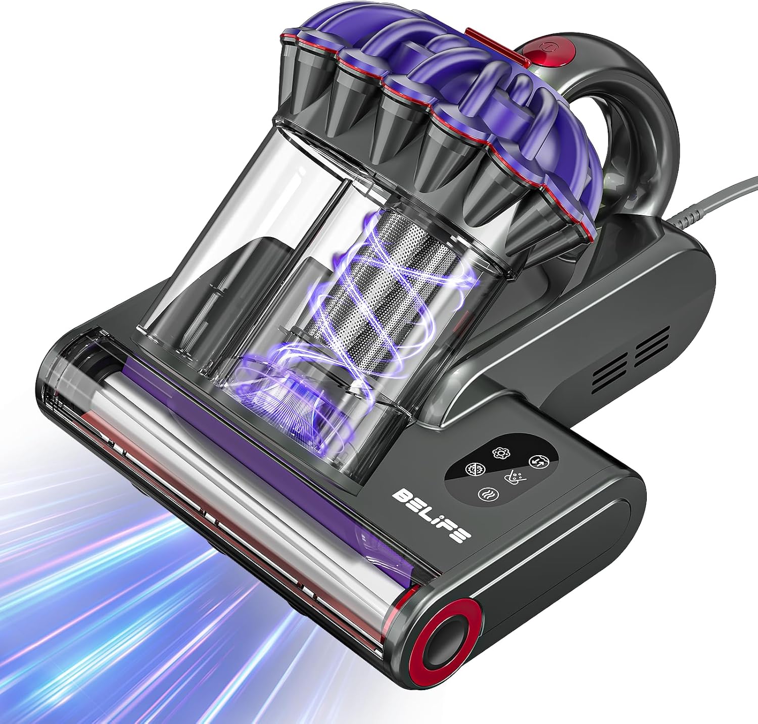 Belife M8 Mattress Vacuum Cleaner, Anti-allergen Bed Vacuum Cleaner with UV & Hot Air & High Heating, 550W 18Kpa Powerful Suction Double-Cup Handheld Vacuum for Bed, Couch, Sofa, Corded (Black)