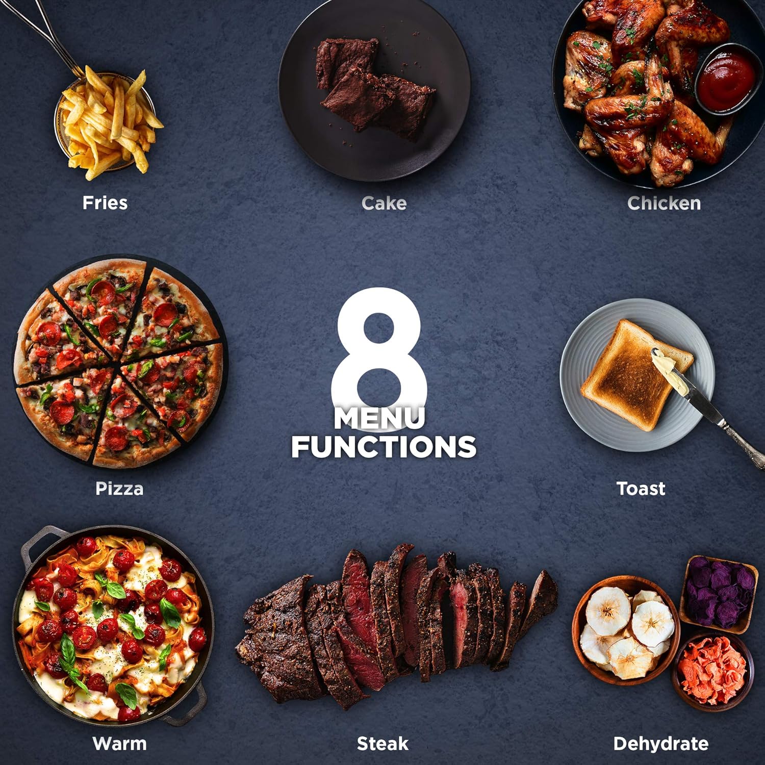 Elite Gourmet EAF1010D Programmable 10L Air Fryer Convection Countertop Oven, 8 Menu Settings, Temperature + Timer Controls, Bake, Toast, Broil, Air Fry, 1500W with Recipes, Steel Exterior