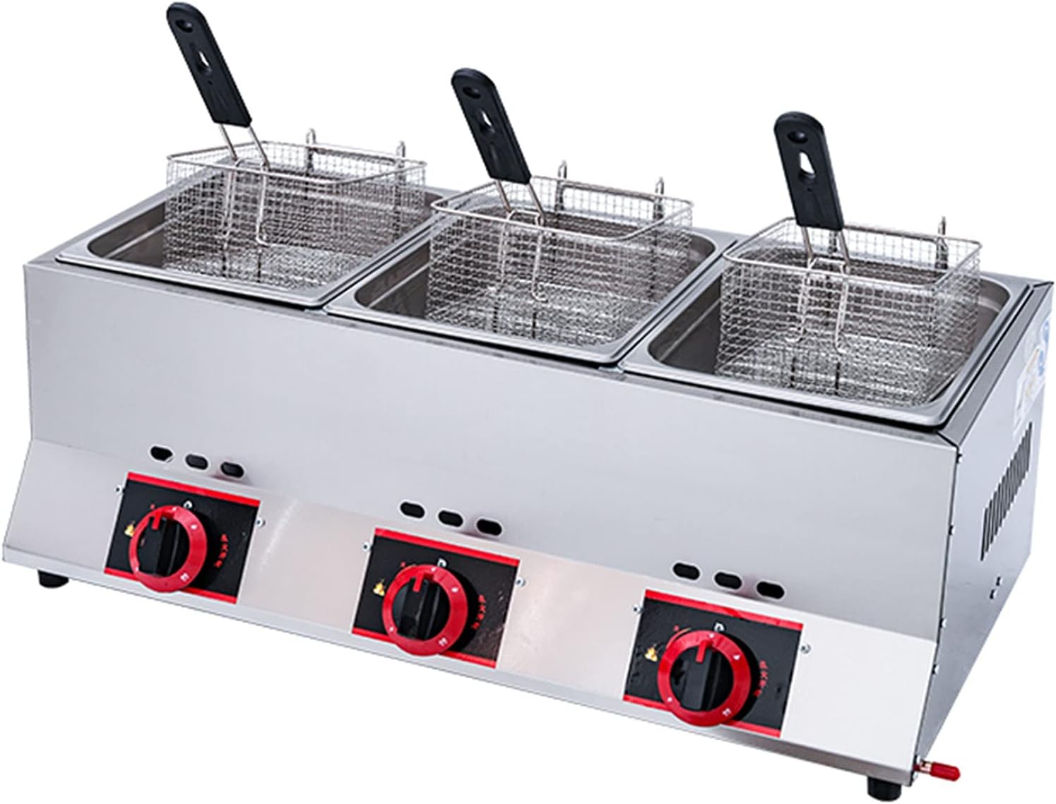 Multi-Function Gas Fryer, Professional Stainless Steel LPG Gas Fryer, 33L Large Capacity Three Tank Fryer, Adjustable Firepower, for Home and Commercial, Easy C（Gas）