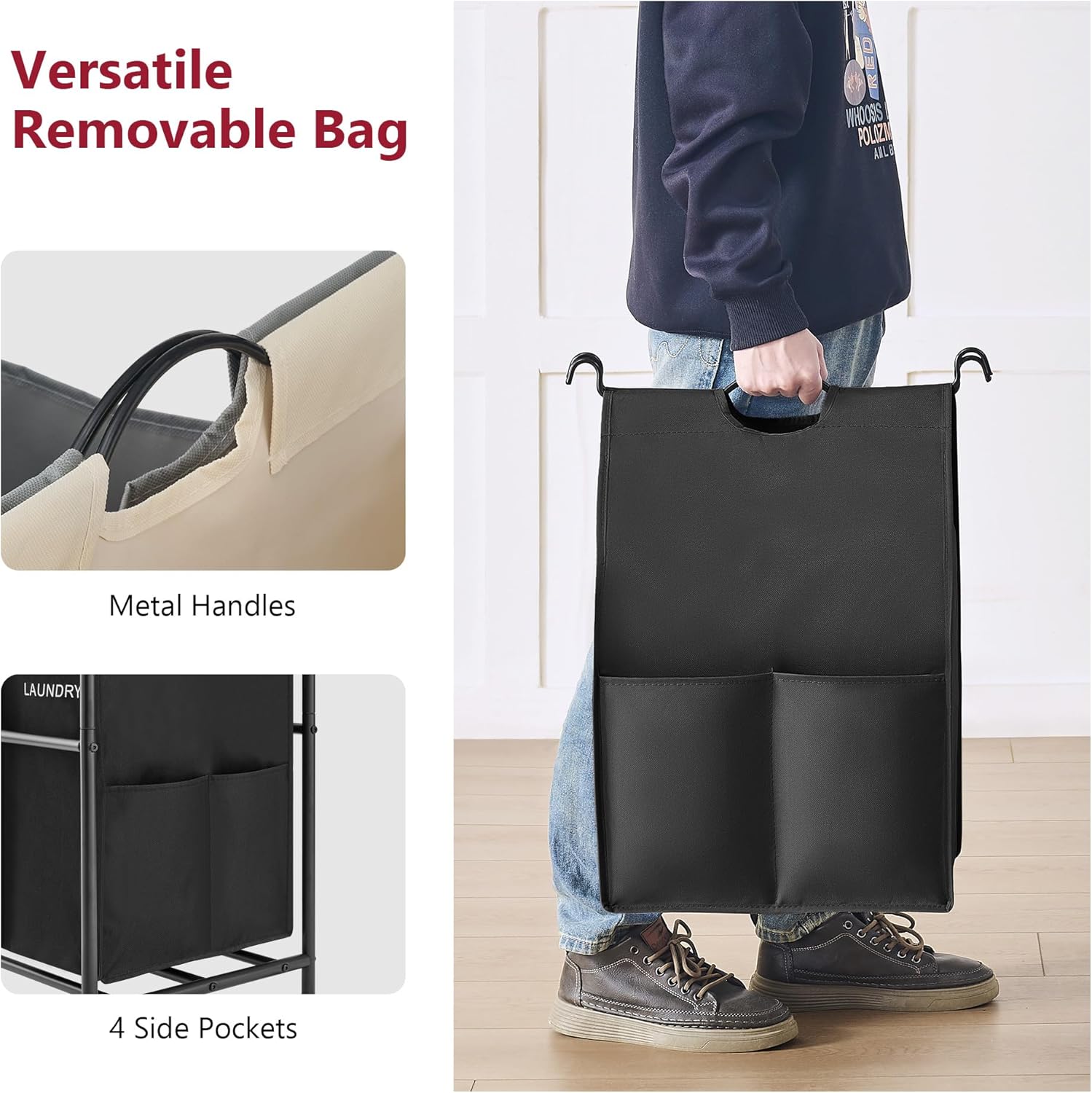 Tajsoon 4 Bag Laundry Sorter Cart, 4 Section Laundry Hamper Sorter with Heavy Duty Lockable Rolling Wheels, Laundry Separator Hamper with Removable Bags for Dirty Clothes Storage, 4 Colors