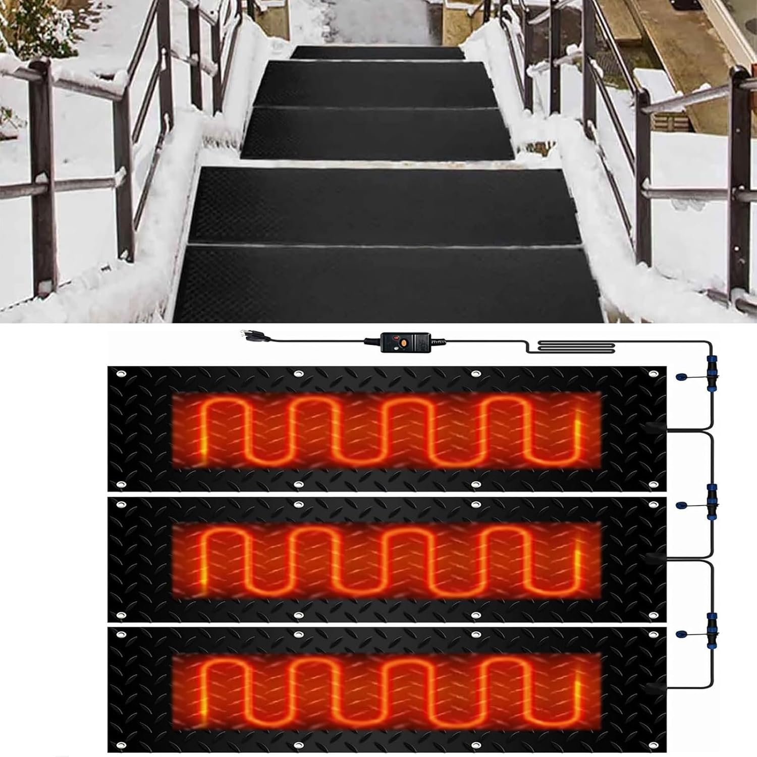 Snow Melting Mat - Anti-Skid Outdoor Heating Mats for Stairs, Walkways, Driveways, and Doorways(40x80cmx3Pcs)