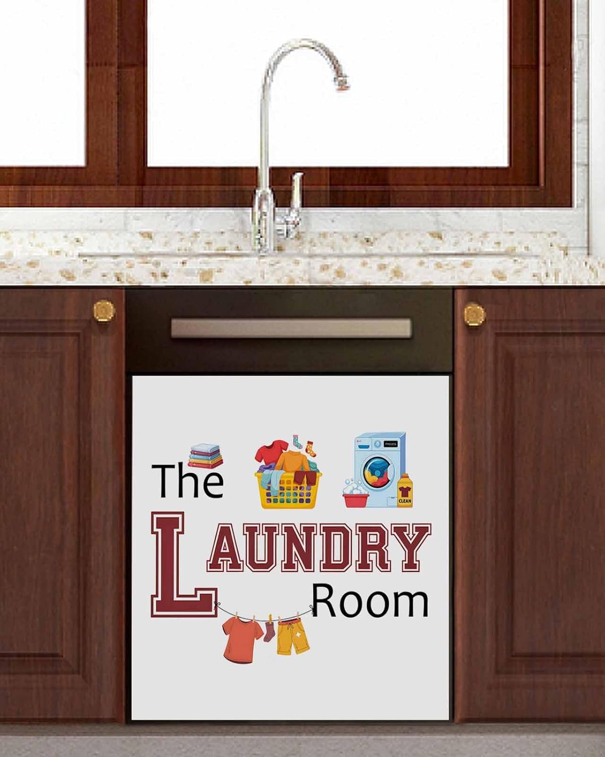 Dishwasher Magnet Cover, Laundry Room Dishwasher Lid Magnetic Kitchen Sticker, Cartoon Washday Washing Machine Clothes Resuable Refrigerator Magnet Covers Decal Fridge Kitchen Appliance 23''x26''