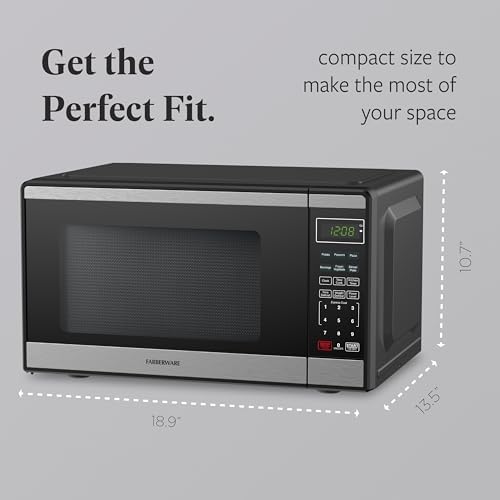 Farberware 0.9 Cu. Ft Countertop Microwave Oven - 900 Watts Power, Auto Cook Settings, Defrost, Easy Clean and Child Safety Lock - Stainless