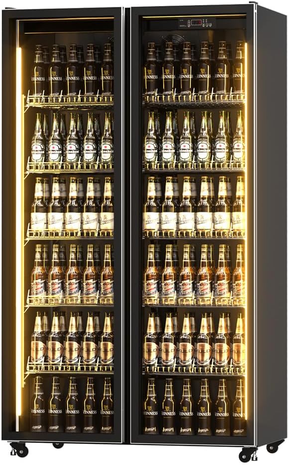 Beverage Refrigerator,Commercial Refrigerators,With Two Glass Doors,Stainless Steel Commercial Back Bar Fridge With LED Lighting,Counter Height Bar Beverage Cooler for Beer,Soda Drinks,Wine