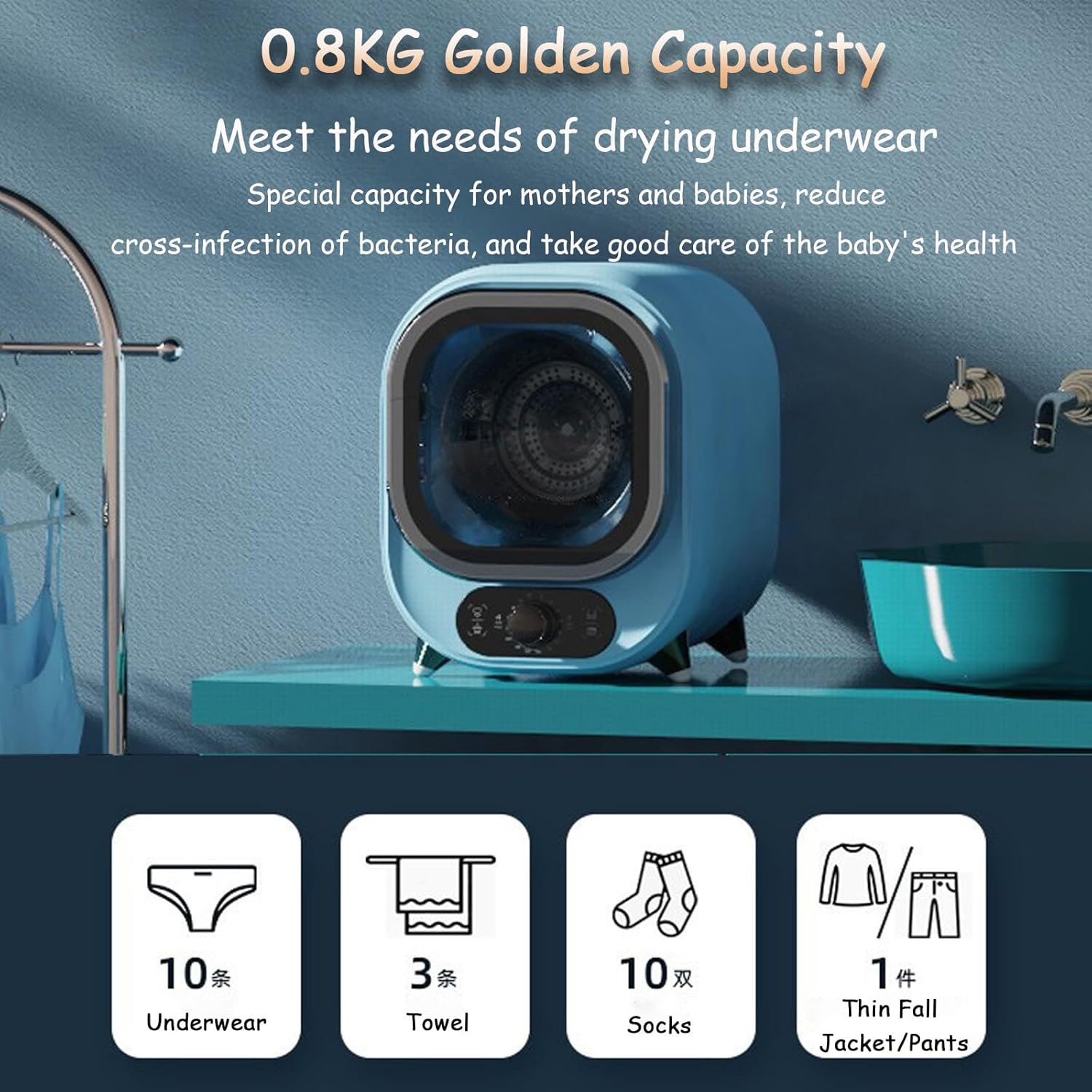 Small Tumble Dryer, Portable Tumble Dryer, Vented Tumble Dryer, 0.8kg Capacity, for Counter Top or Wall Mounted Use, Compact, Mini Spin Dryer,Green (Green)