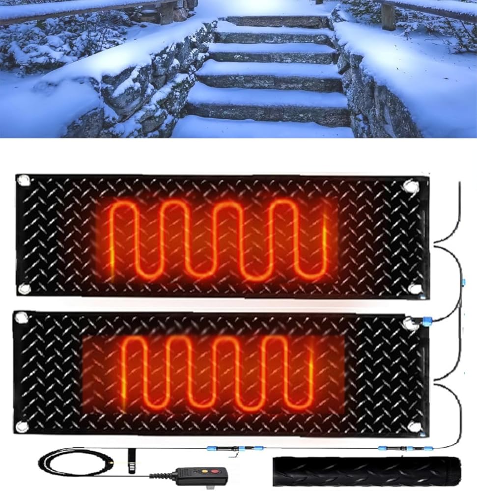 Heated Snow Melting Mats,1/2/3/4/5 pcs Non Slip Rubber Heated Mat Non-Slip Winter Removal and Ice Melt Products -Heating Entrance for Narrow Walkways Garages Use Sn(2 Pcs-12x36in/(30x90cm))