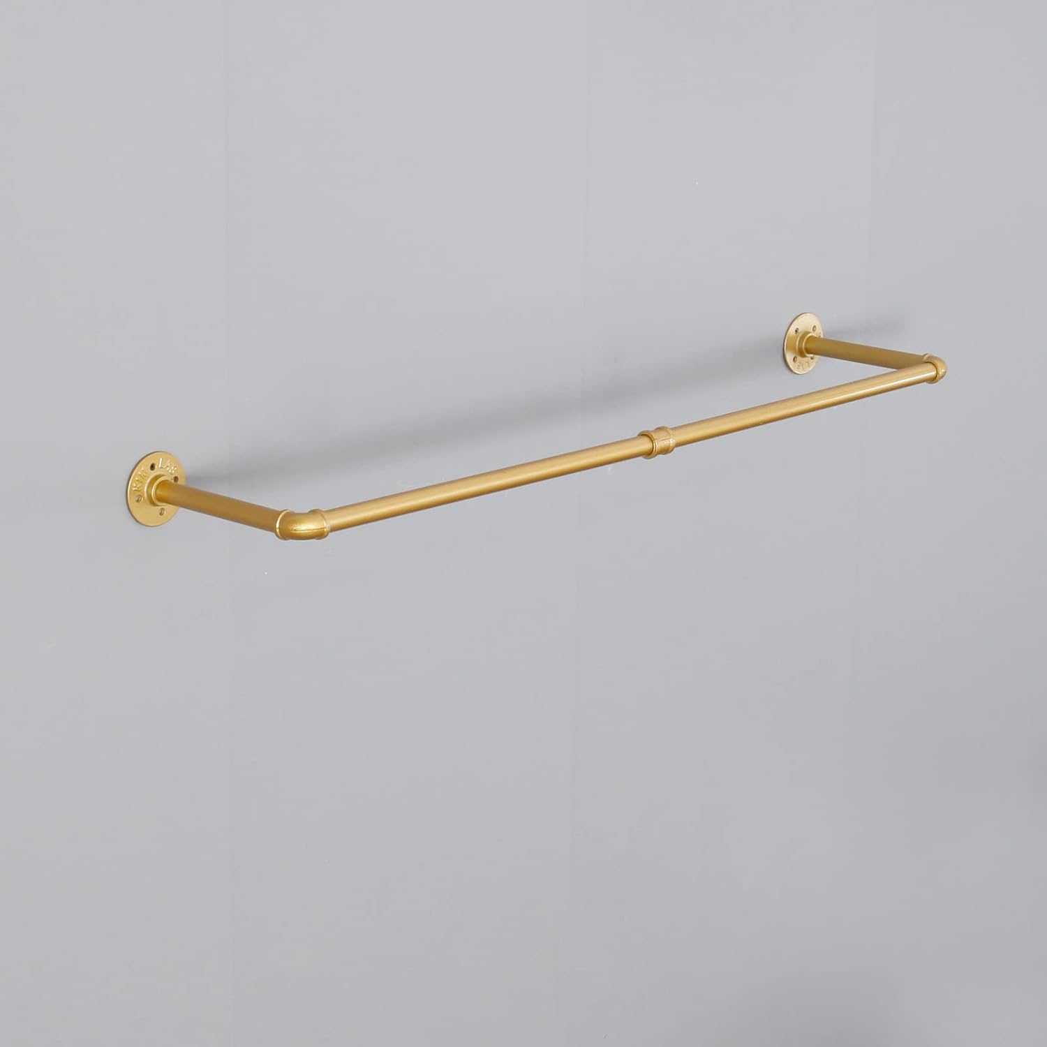 Industrial Pipe Clothing Rack Wall Mounted,Vintage Retail Garment Rack Display Rack Cloths Rack,Metal Commercial Clothes Racks for Hanging Clothes,Iron Clothing Rod Laundry Room (47in, Gold)