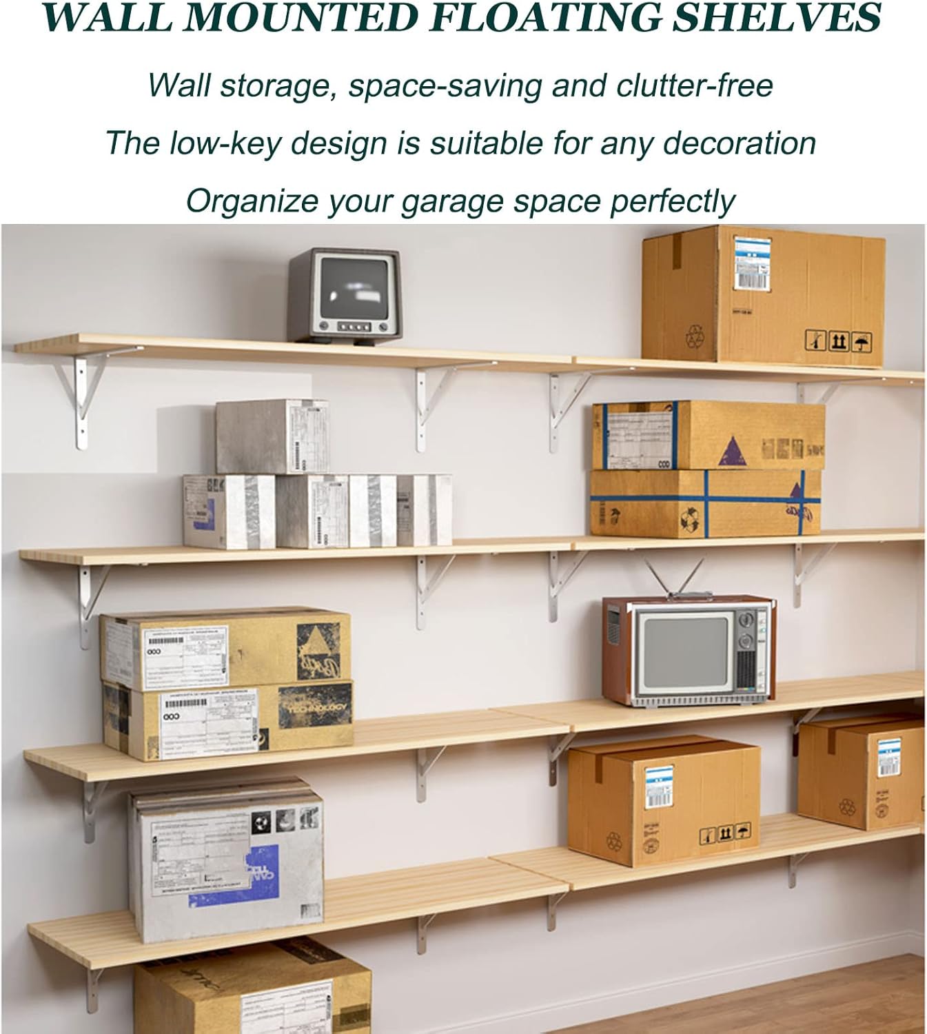 Wall Shelf Garage Storage Rack Wall Mounted Floating Shelves | Versatile Wood Shelves Floating Bookshelf for Home/Kitchen/Laundry/Restaurant/Bar | Appliance & Equipment Metal Shelving
