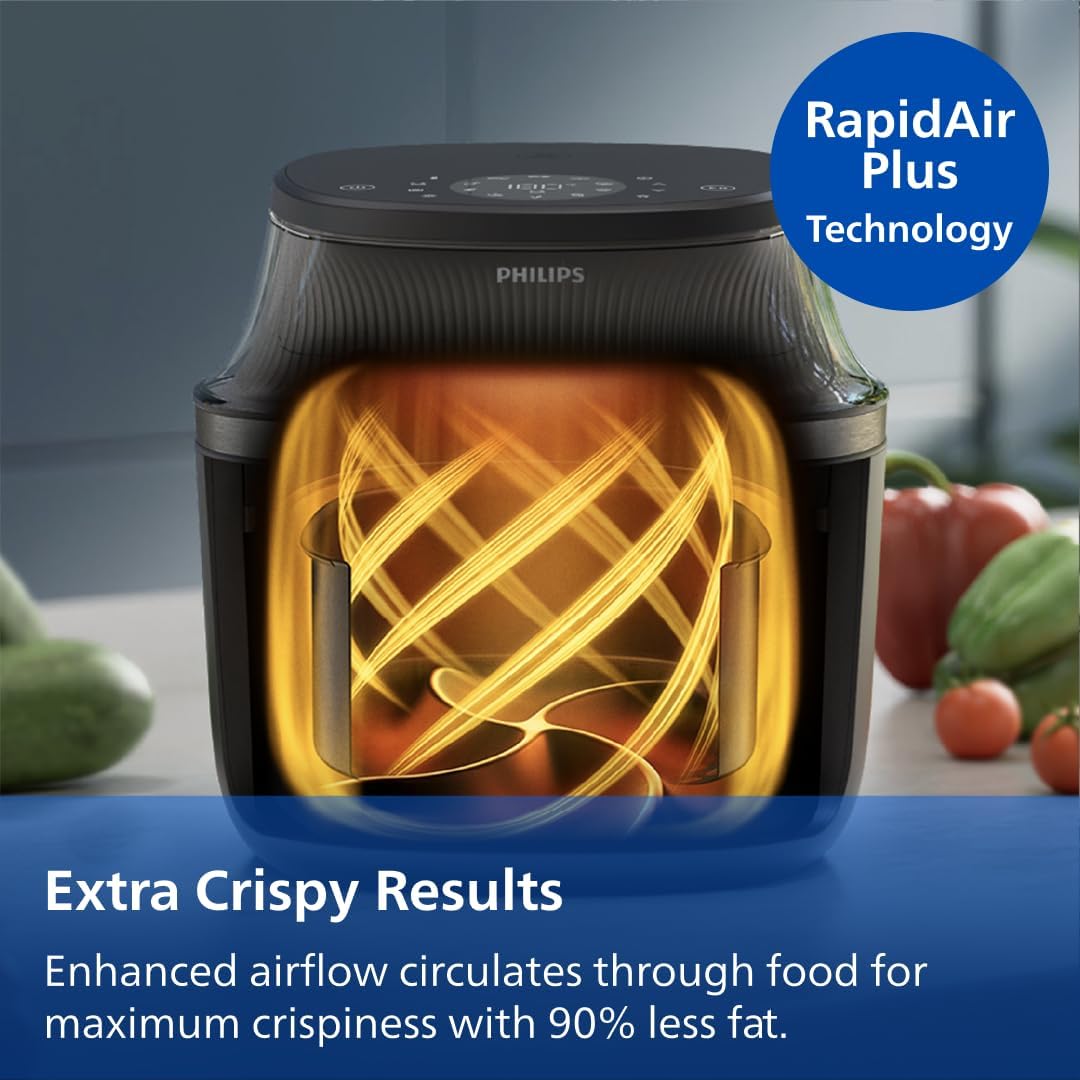 Philips Airfryer 3000 Series - Premium 6.5qt Airfryer with Window, RapidAir Plus Technology, 16 Ways to Cook, 90% Less Fat, Easy to Clean, Touchscreen, Energy Saving (NA330/00)