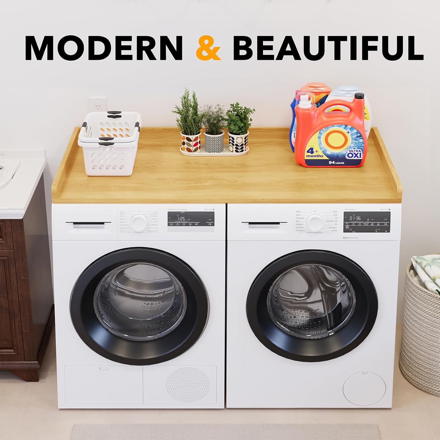 SpaceAid Washer Dryer Countertop, Laundry Wood Shelf Topper with Edge, 54