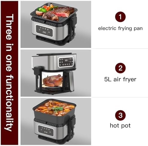 5.2QT 5-in-1 Multifunction Air Fryer with Removable Grill Pan, See-Through Window & Touchscreen, Air Fryer Oven for Grilling Steaks, Boiling, Stewing, Roasting, Baking, Turbo Crisp Technology