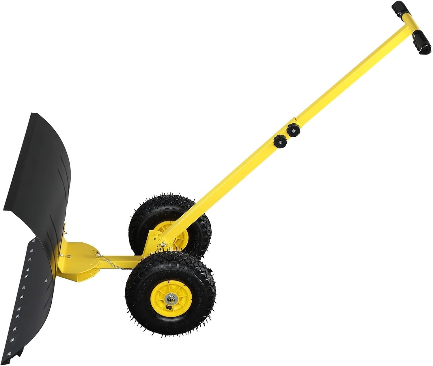 Snow Shovel with Wheels,74 * 47cm Iron Yellow T-Handle Black Blade,Adjustable Human-Powered Snow Plow,Efficient Snow Clean Tool for Driveway or Pavement and Sidewalks