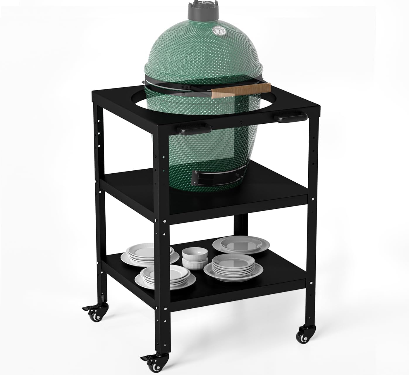 Grill Table for Large Big Green Egg, Modular Nest Frame Grill Stand with Wheel and Hook, Family Outdoor Cooking Rack for Barbecue, Compatible with M/L Model Big Green Eggs
