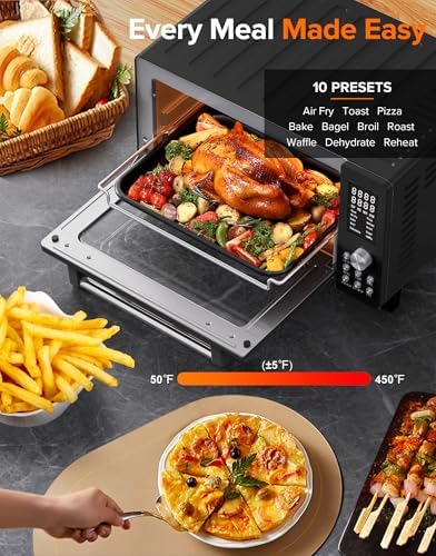 Nuwave Bravo Pro Smart Air Fryer Toaster Oven Combo, Airfryer Convection Oven Countertop, 10-in-1 Functions with Quicker & Even Crisp Technology, 1800W, 50-450°F, PFAS-Free, 21QT, Black
