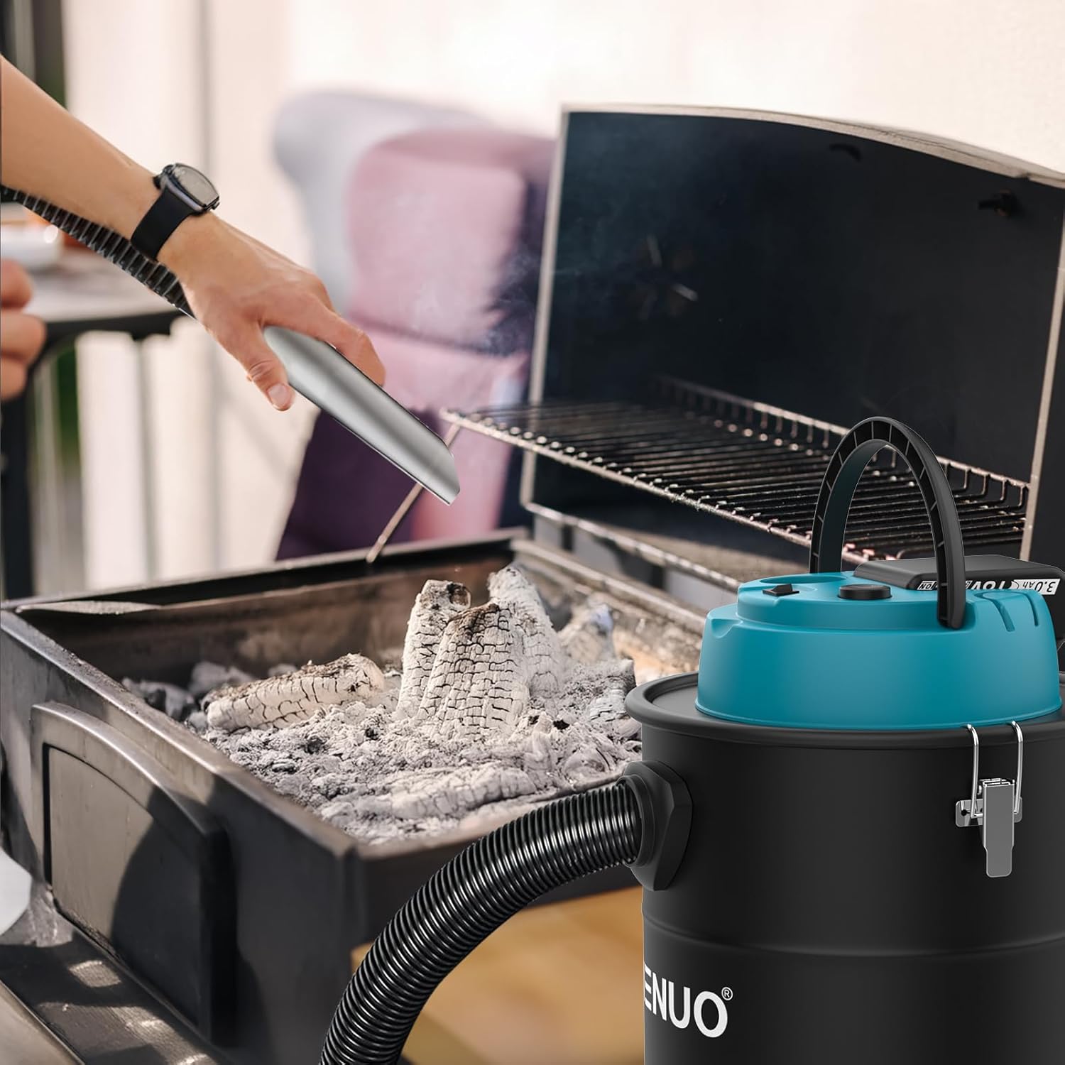 Cordless Ash Vacuum Cleaner Compatible with Makita 18V Battery, 4 Gallon Portable Ash Vac with Filter Clean, Blow Function for Pellet Stoves, Fireplaces, and BBQ Grills(Battery is not Included)