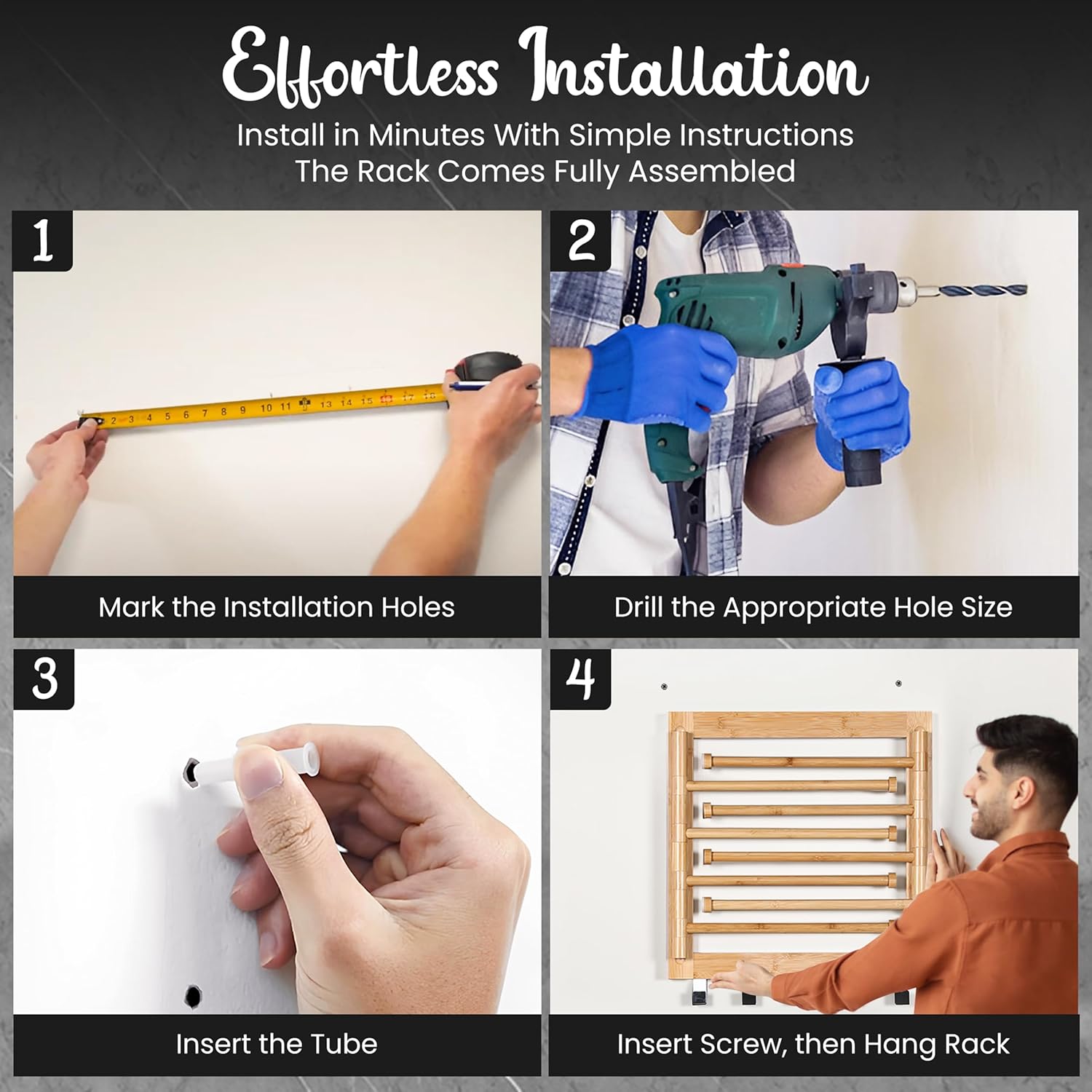 Wall Mounted Drying Rack - Clothes Drying Rack Wall Mounted for Laundry - 20 INCH - with 5 Hooks and 8 arms - 80 lbs Capacity - Natural Bamboo